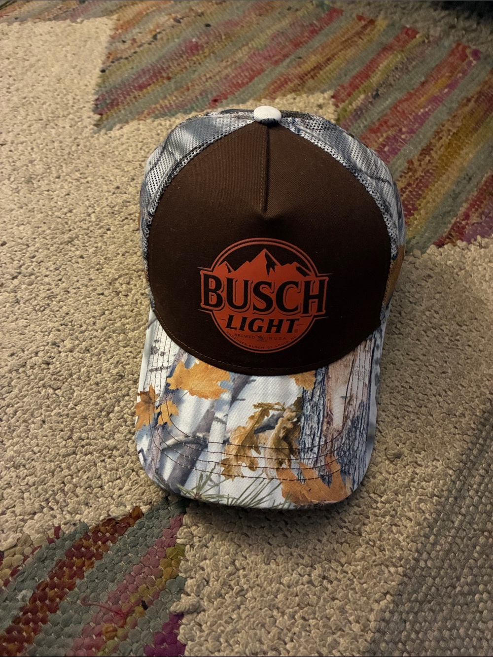 Busch Light Logo Trucker Hat - Brown with Camo Brim